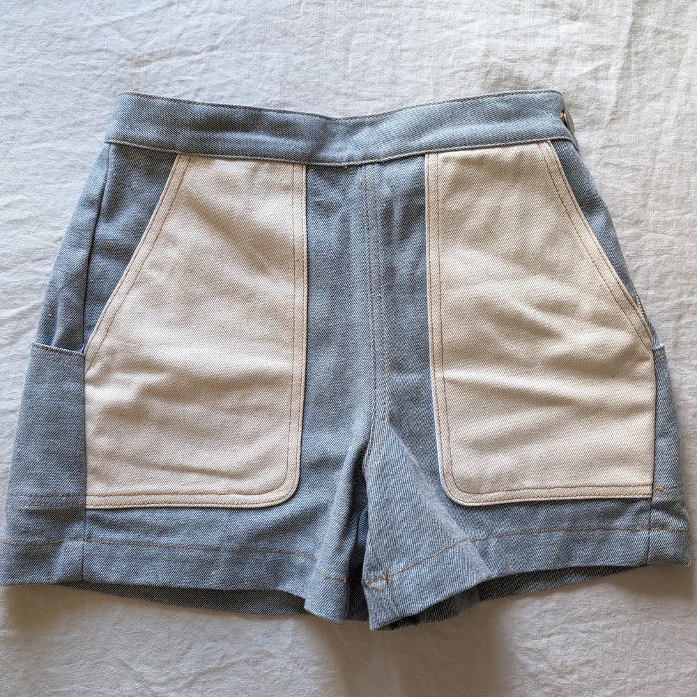 Rachel Comey High Waist Blue and Cream Shorts
